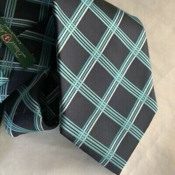 David Taylor Collection Mens Tie Blue Gray Diamond Lattice Motif Career Neckwear - Picture 3 of 4